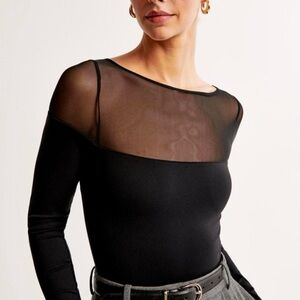 NWT Abercrombie & Fitch Black Mesh Top Body Suit Size XS